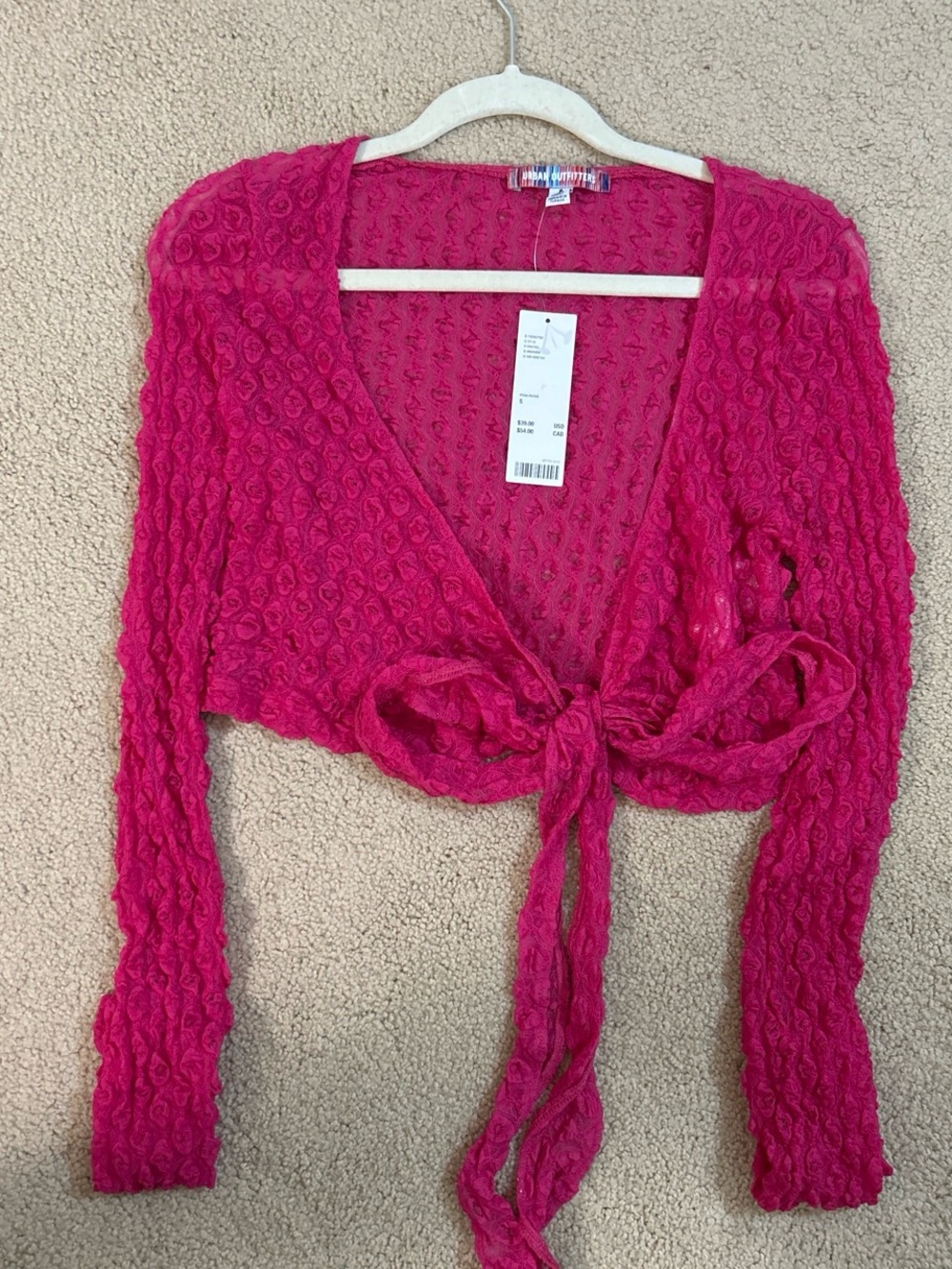 Urban Outfitters Hot Pink Tie-Front V-Neck Sweater